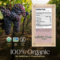 Mother Earth Vinegar label close-up highlighting organic certification and ingredient clarity