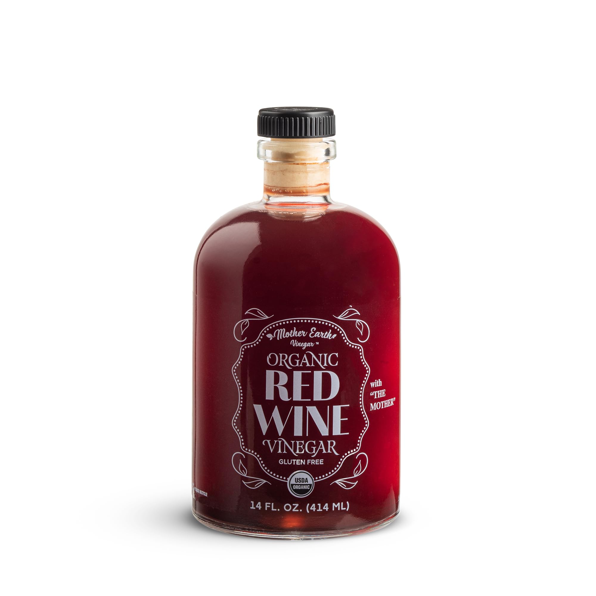 Mother Earth Vinegar front bottle showing label and apothecary style — premium display benefit