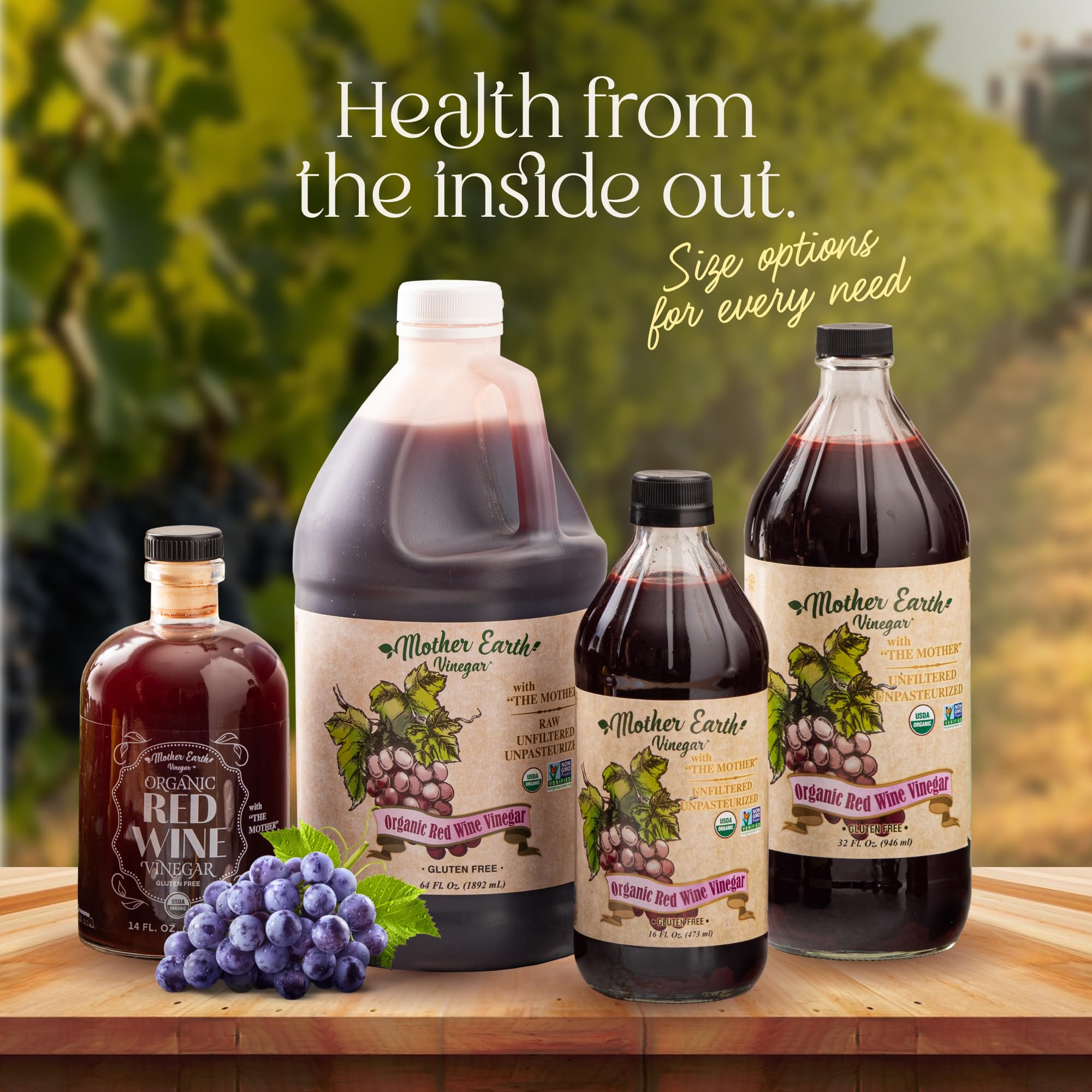 Mother Earth Vinegar next to a ruler showing 14 oz size for accurate portion reference
