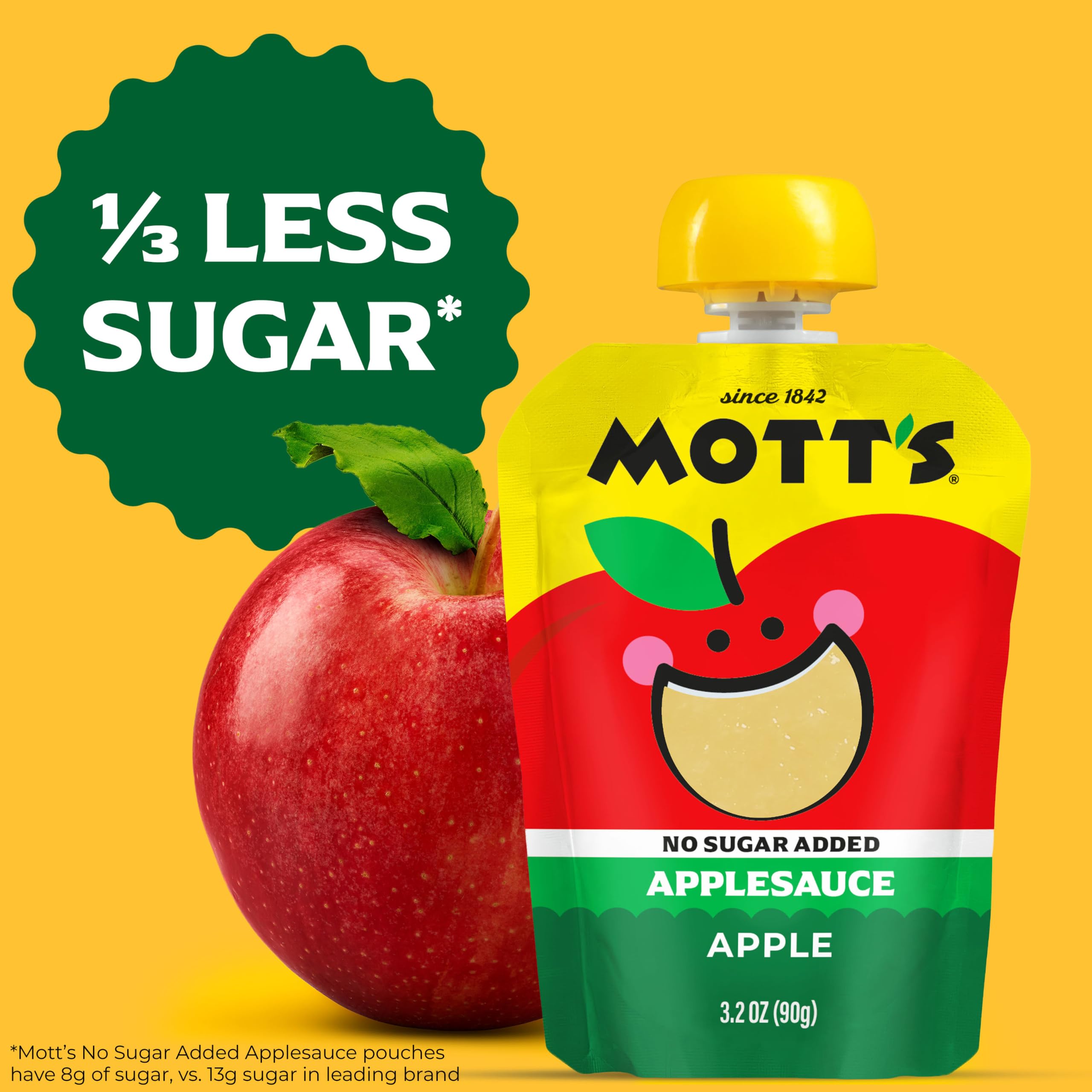 Mott's applesauce texture on a spoon showing natural fruit-rich benefit