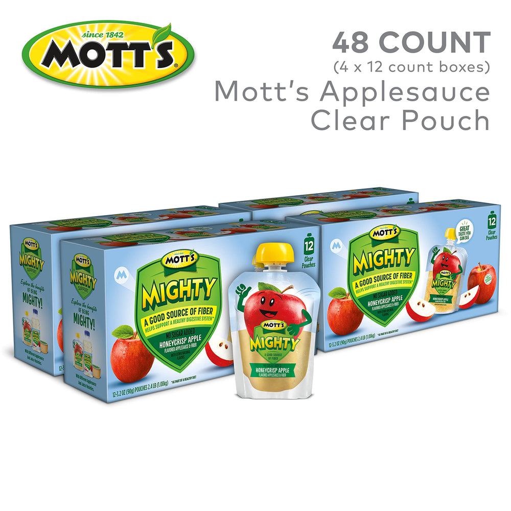Mott's clear pouch close-up highlighting real fruit visibility and freshness