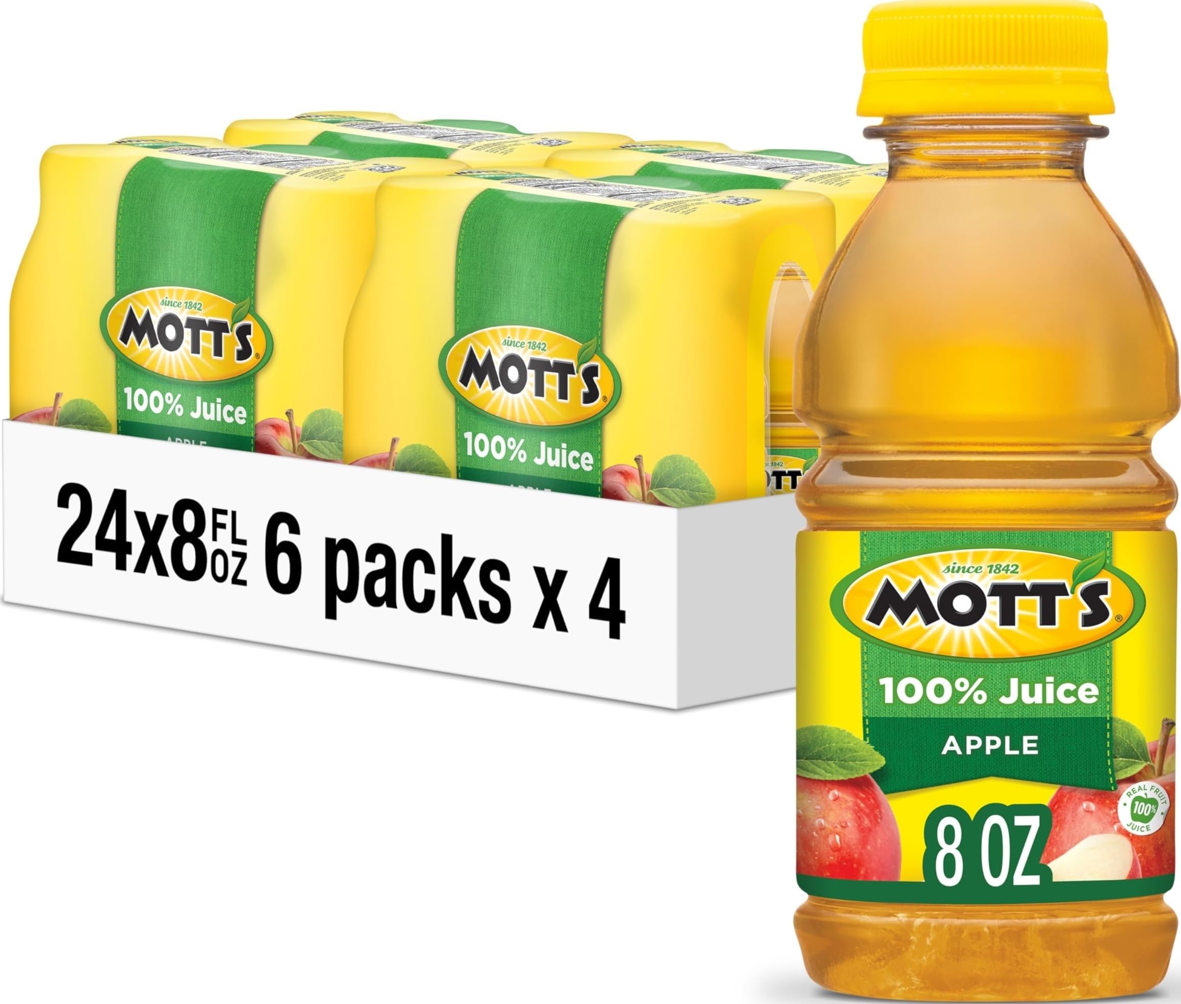 Mott's front packaging showing 8oz bottle and clear branding for convenience