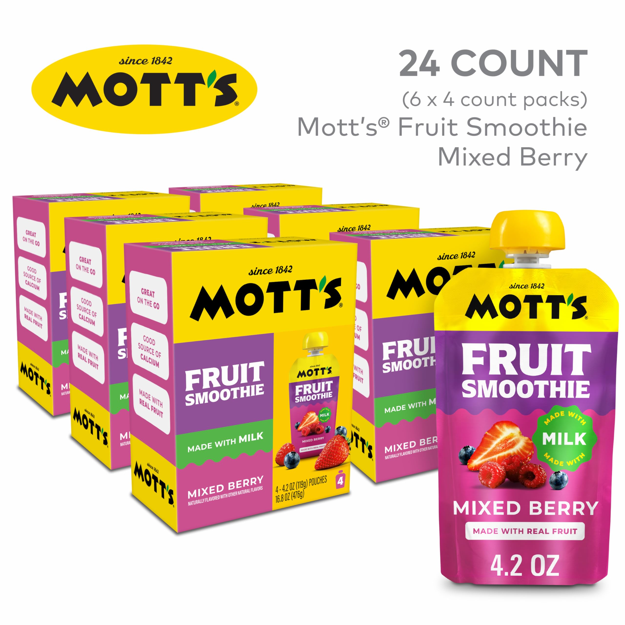 Close-up of a Mott's pouch nozzle and cap highlighting easy squeeze for mess-free snacks