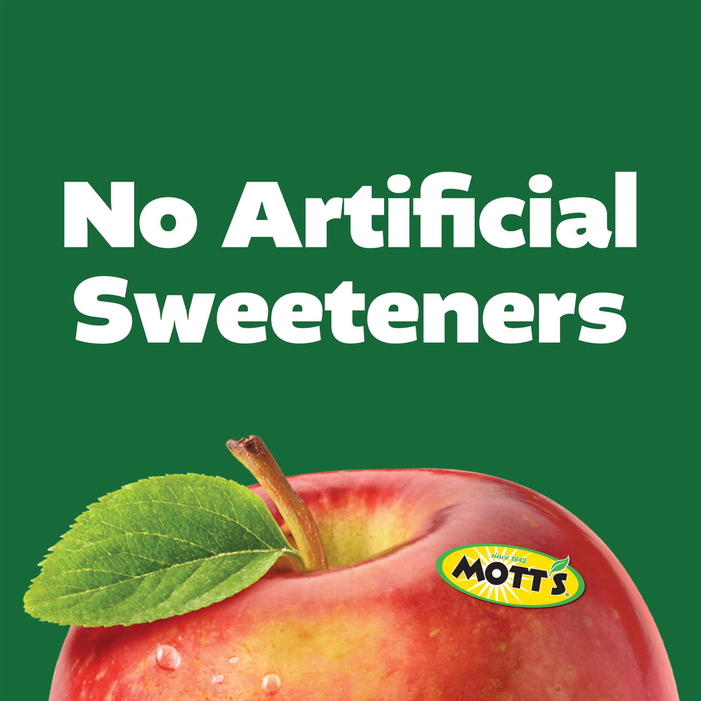 Mott's nutrition label closeup showing 100% juice and vitamin C benefit