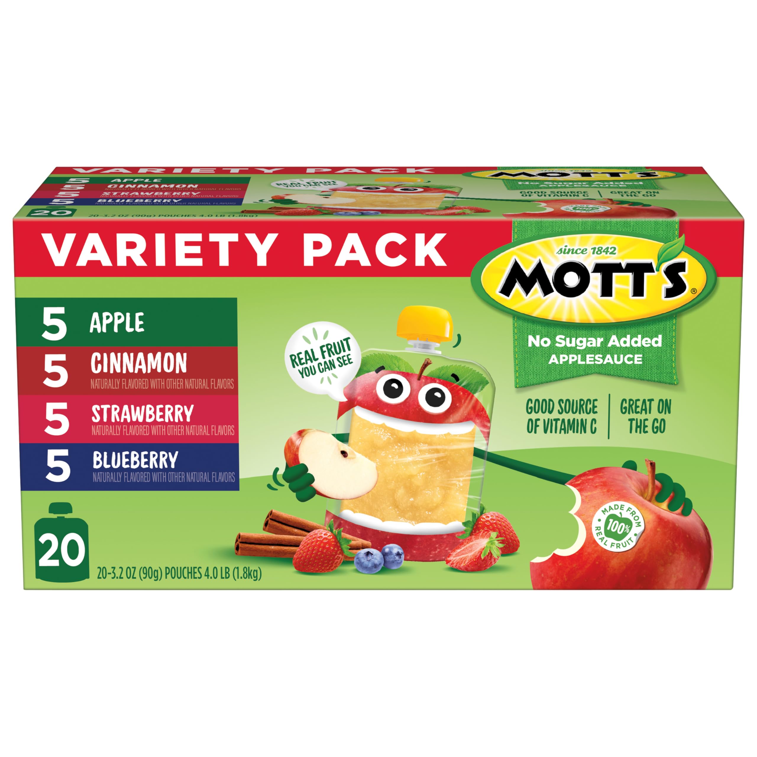 Mott's full 20-pack beside a soda can for size and portion comparison convenience
