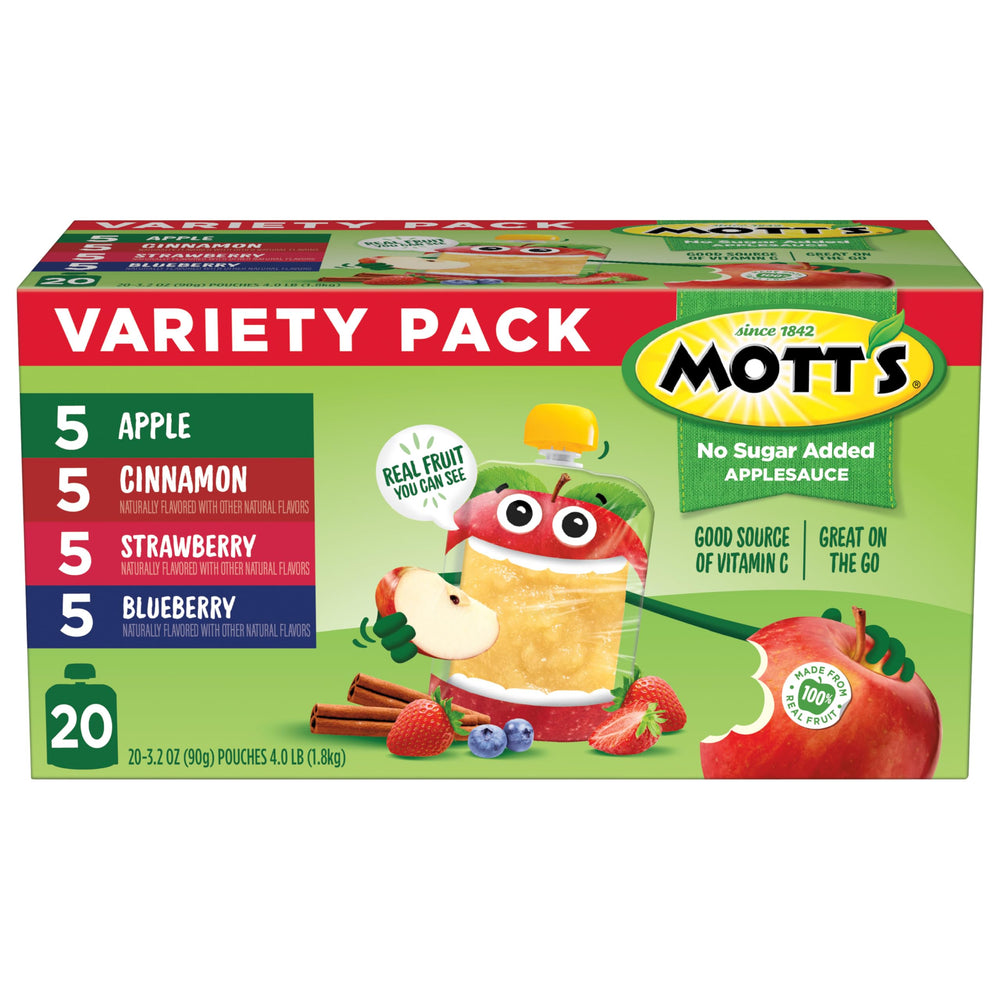 Mott's full 20-pack beside a soda can for size and portion comparison convenience
