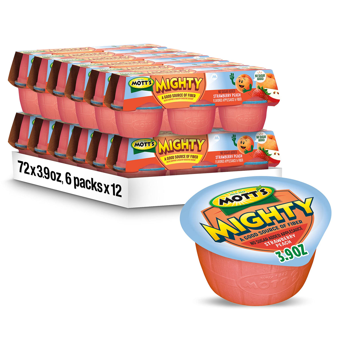 Mott's front packaging showing strawberry peach applesauce cups and convenience