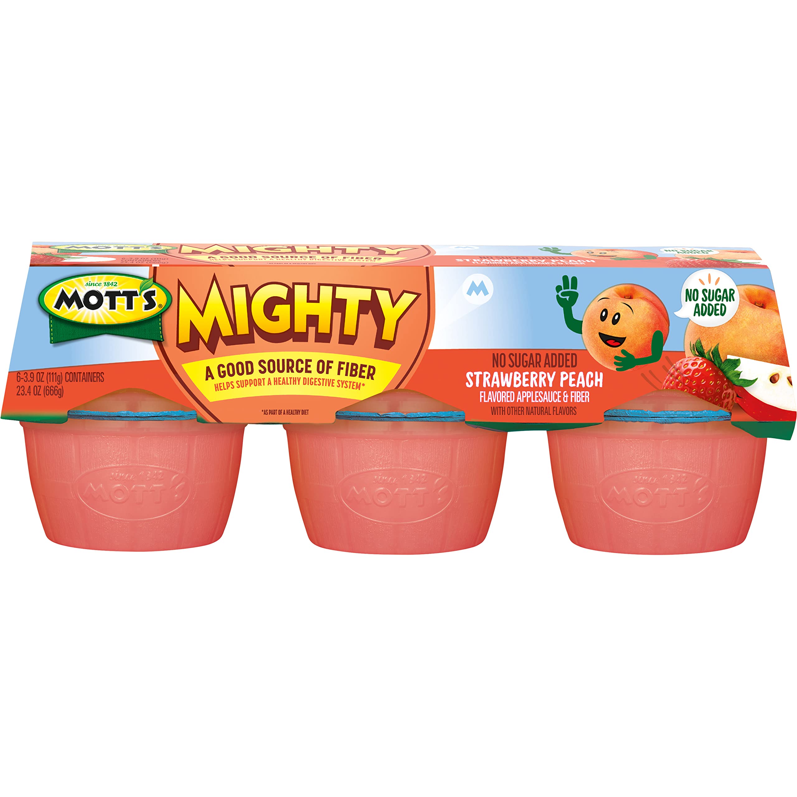 Mott's applesauce served with spoon emphasizing ready-to-eat, kid-friendly texture