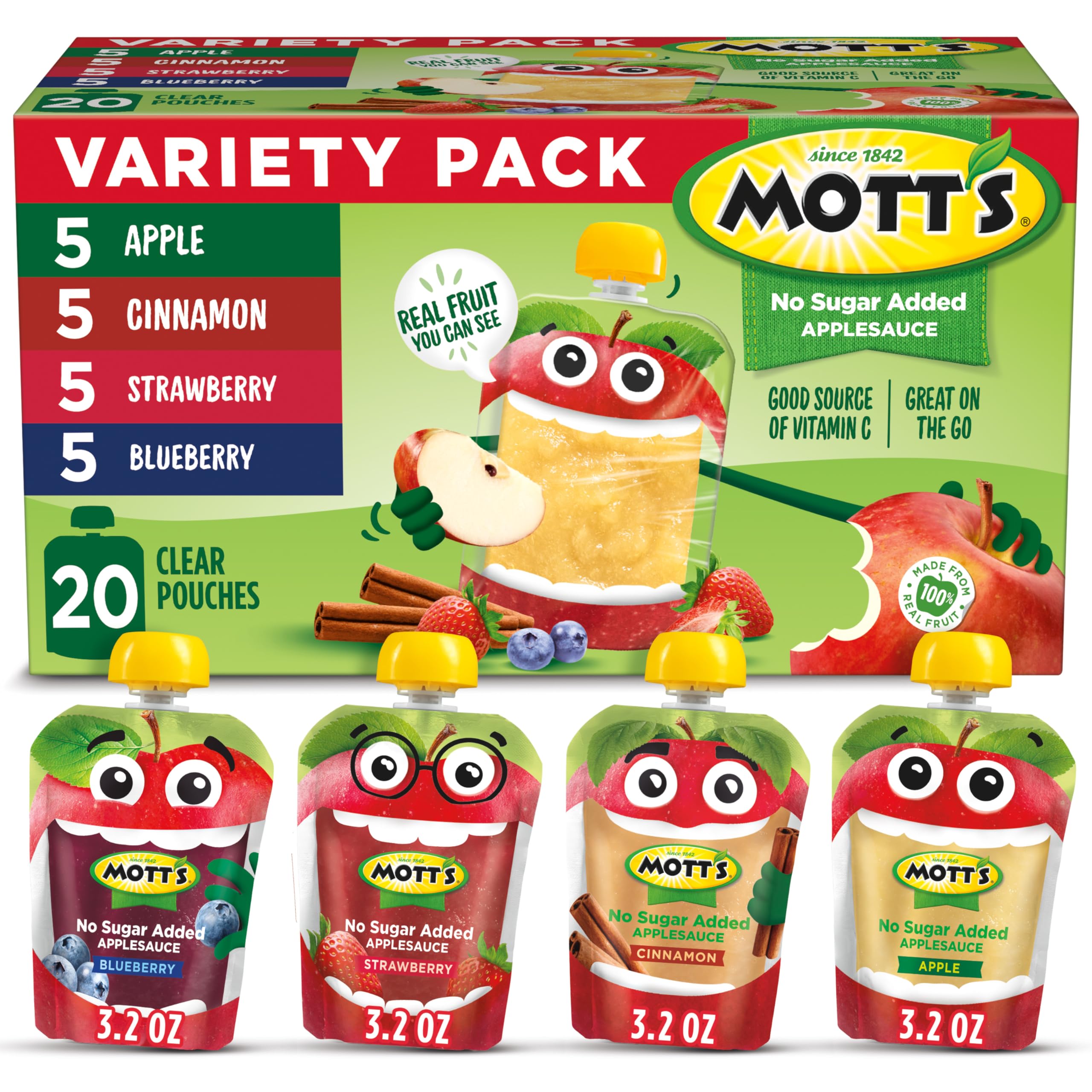 Mott's front view of variety pack showing all four flavors for easy selection