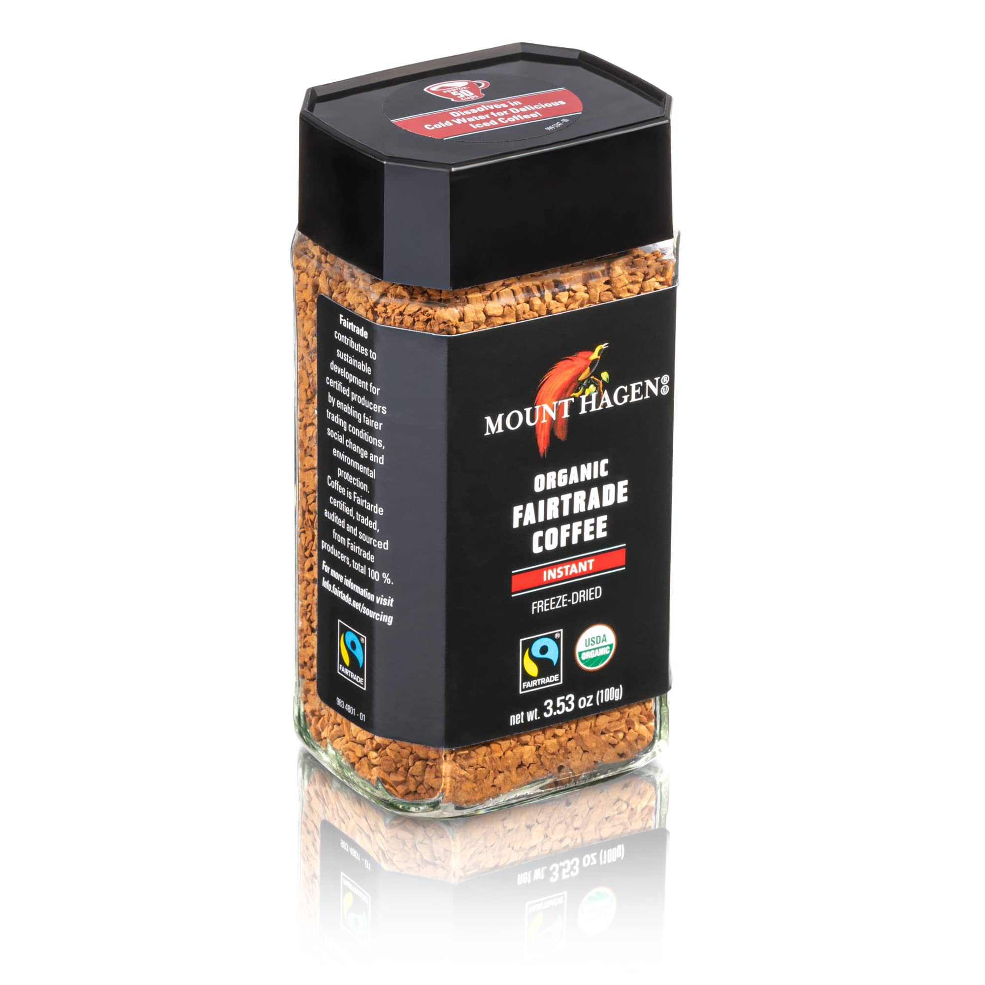 Mount Hagen instant coffee granules texture demonstrating quick-dissolve and authentic aroma