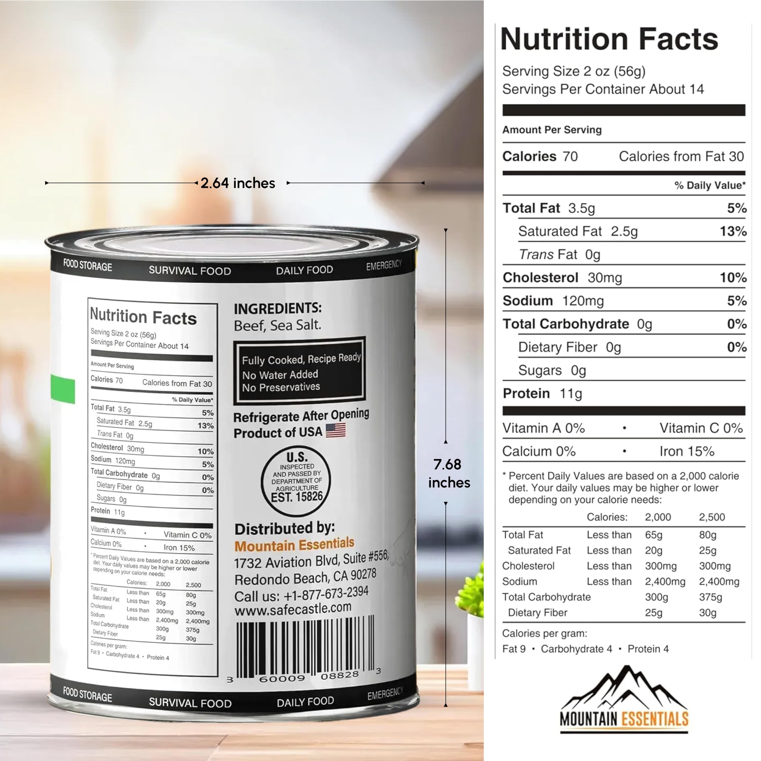 MOUNTAIN ESSENTIALS can bottom with production code for shelf identification benefit