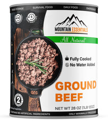 MOUNTAIN ESSENTIALS front packaging showing 28 oz can and ready-to-eat benefit