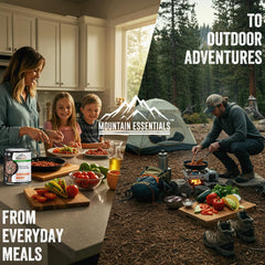 MOUNTAIN ESSENTIALS spoonful served over rice highlighting convenience benefit
