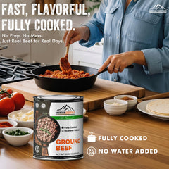 MOUNTAIN ESSENTIALS heating in a pan on stove for quick meal benefit