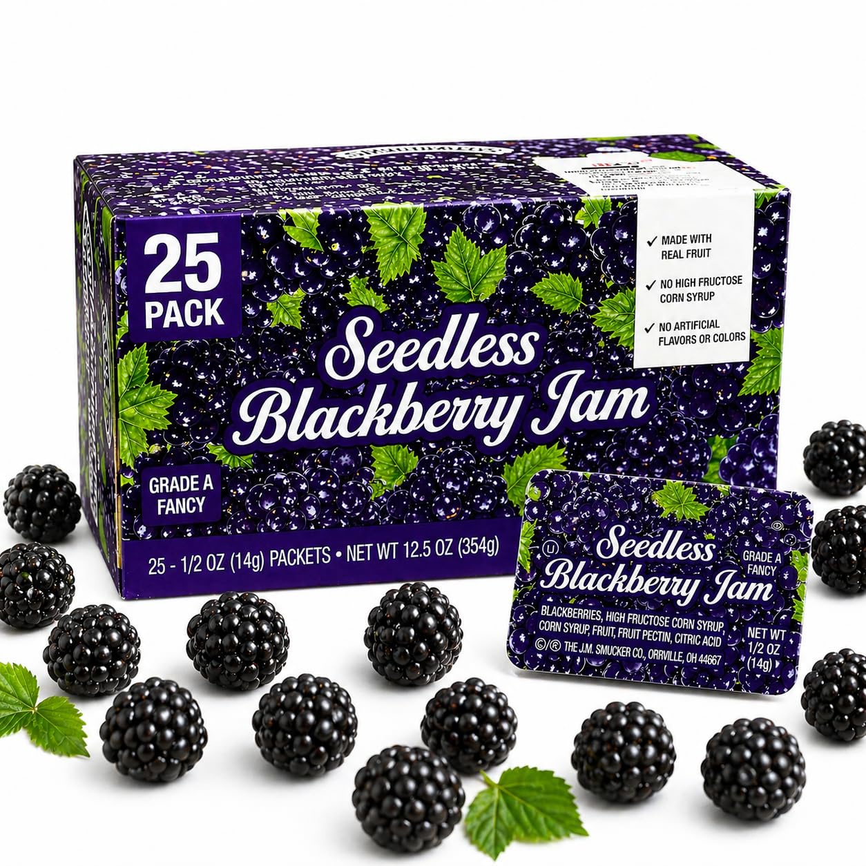 Movelo front view of 25-count jam cups showing convenient packaging and portion control