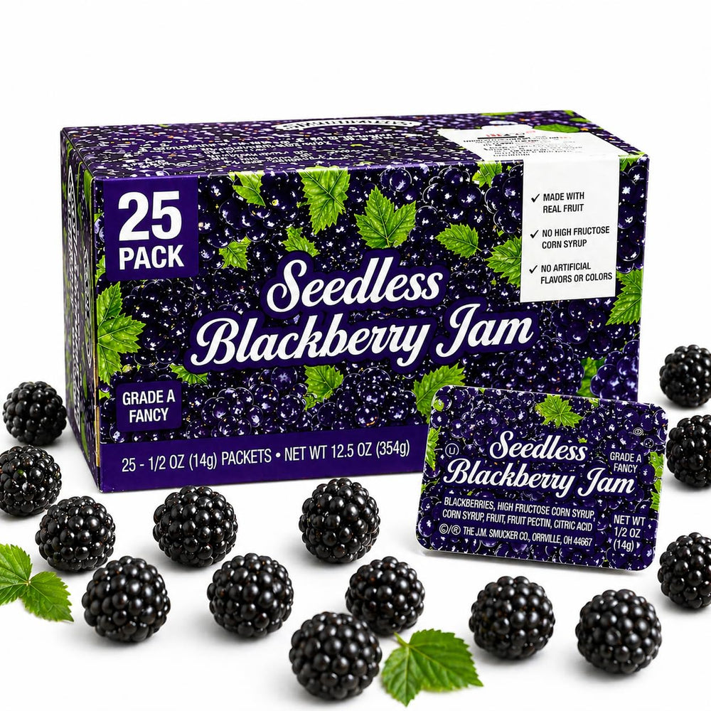 Movelo front view of 25-count jam cups showing convenient packaging and portion control