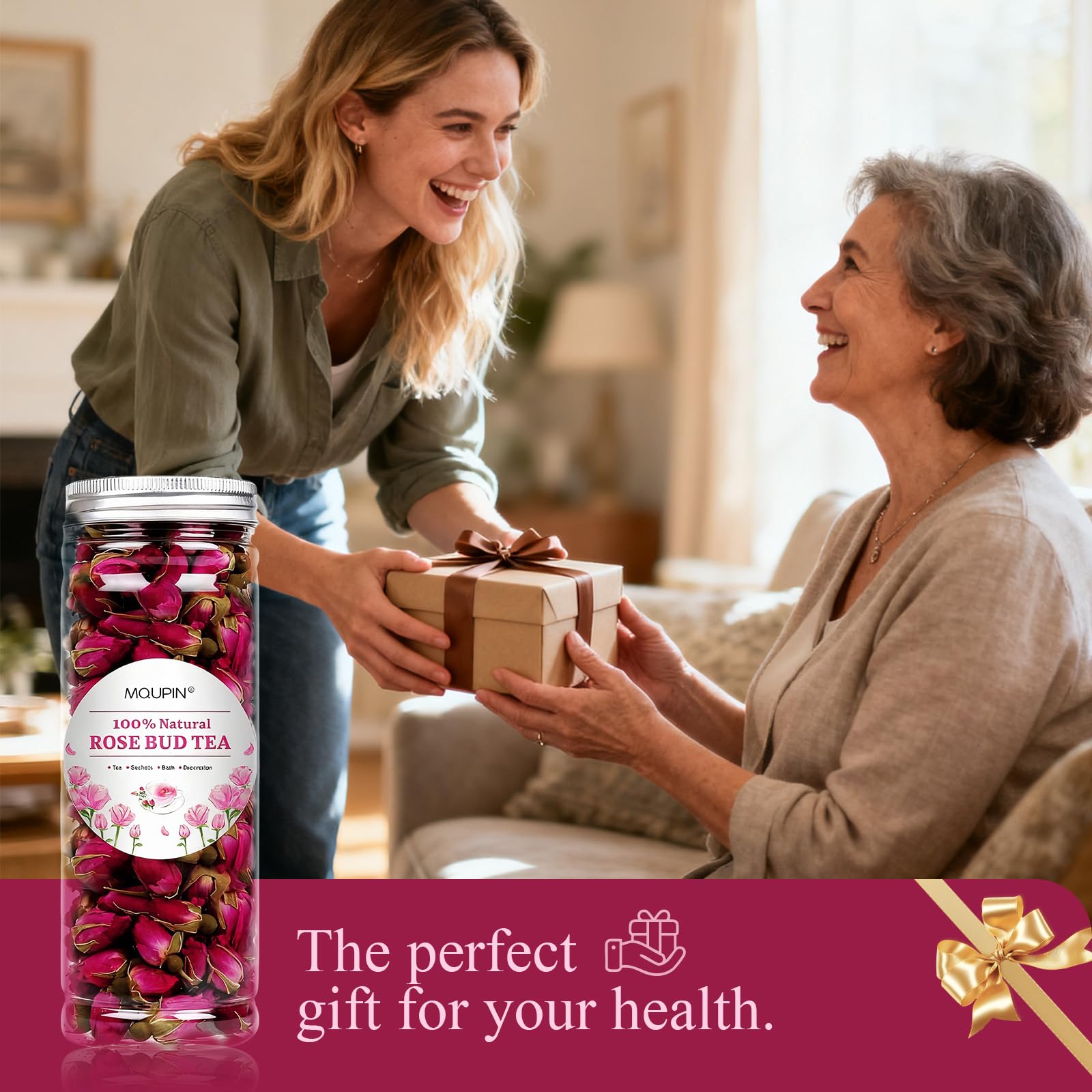 MQUPIN rosebuds stored in airtight jar to demonstrate preservation method