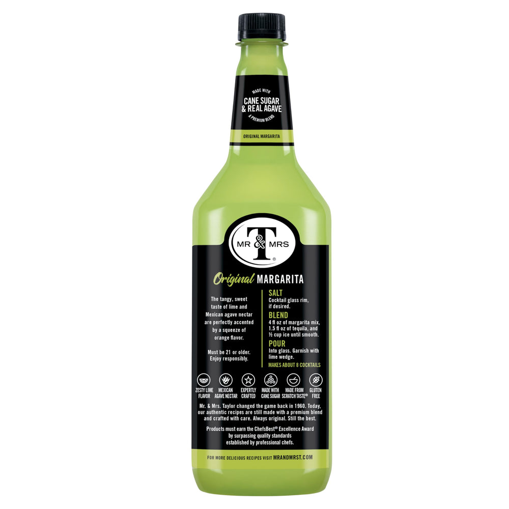 Fresh limes and agave beside Mr & Mrs T bottle, illustrating real agave and citrus taste