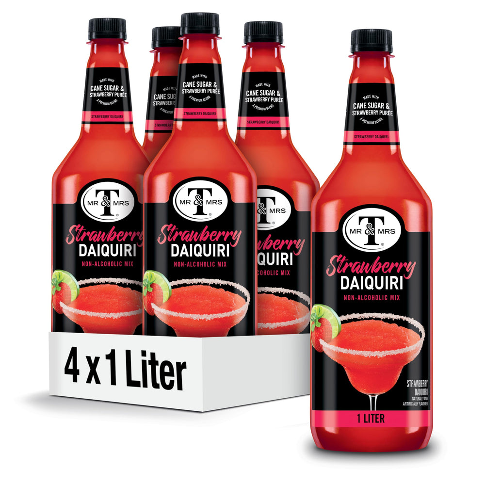 Mr & Mrs T front bottle showing strawberry daiquiri mix for quick cocktails