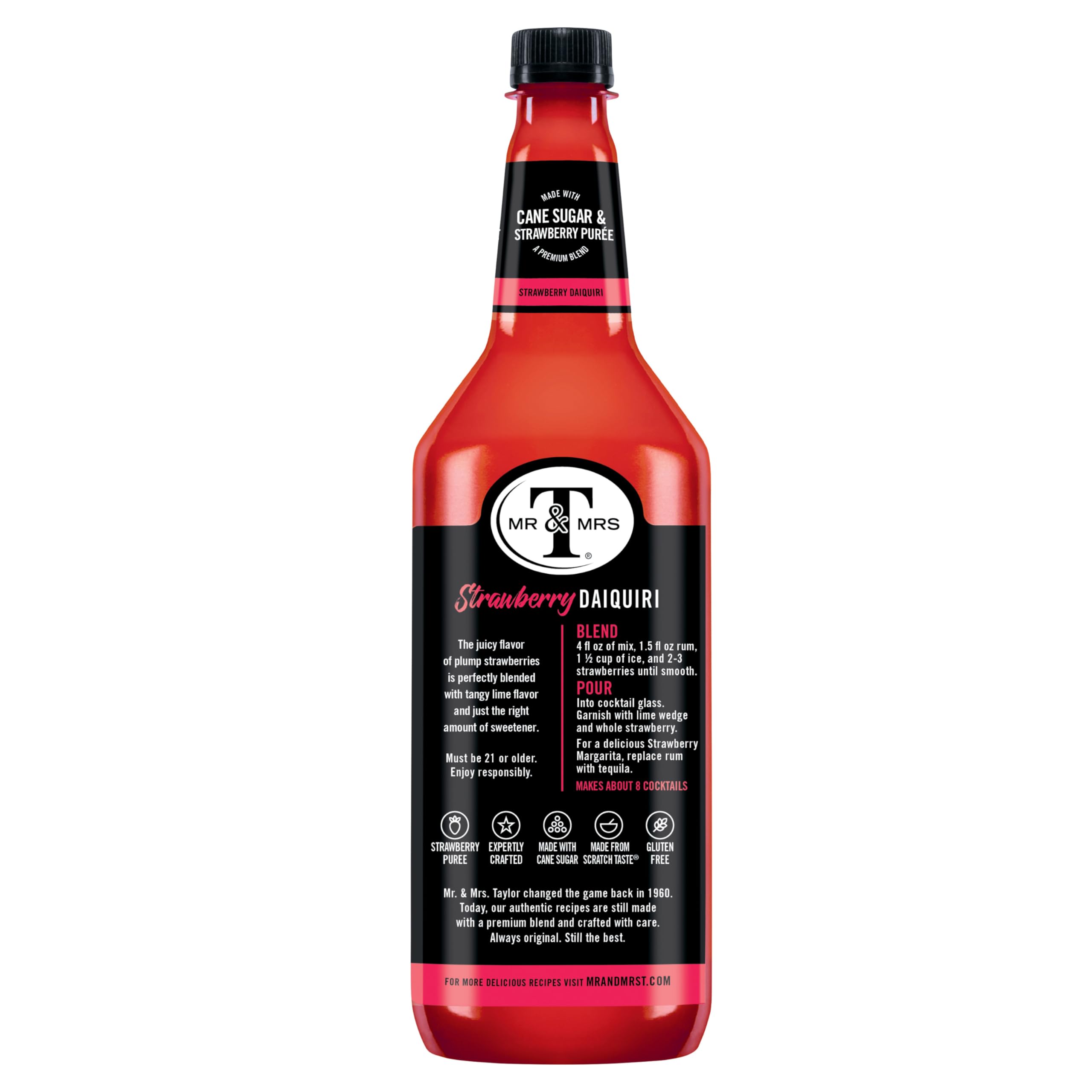 Mr & Mrs T bottle next to common items to show the 1 L size convenience