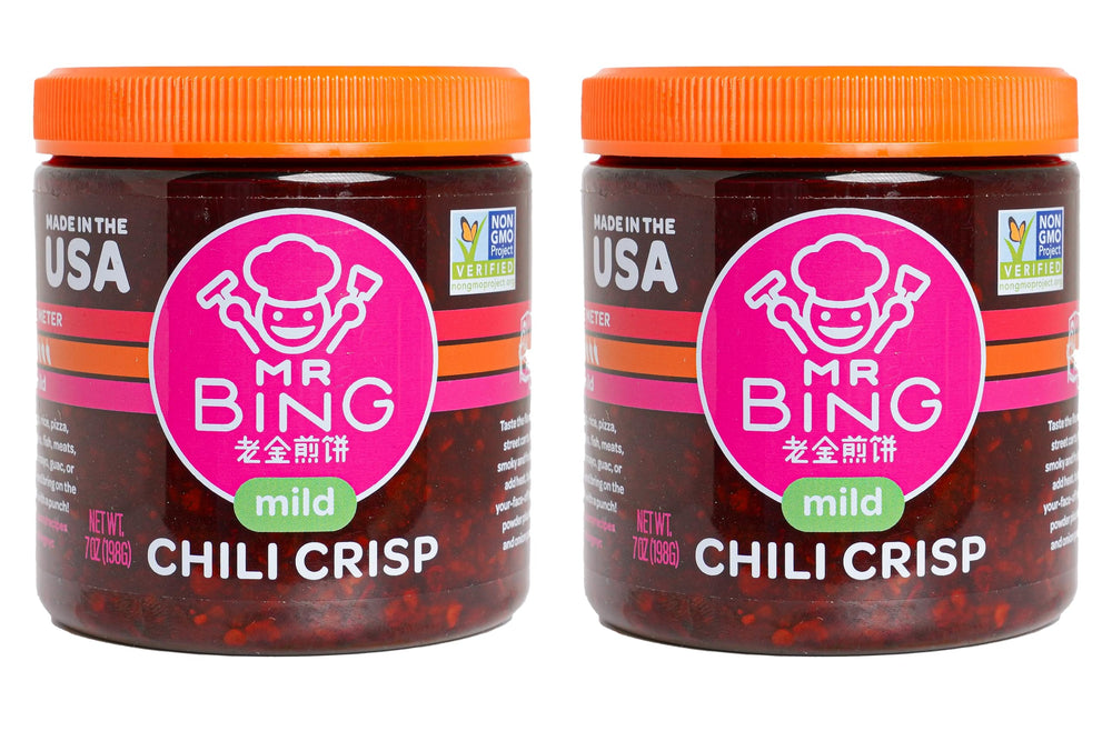 Mr Bing front packaging showing jar and vibrant chili crisp for quick recognition and appeal
