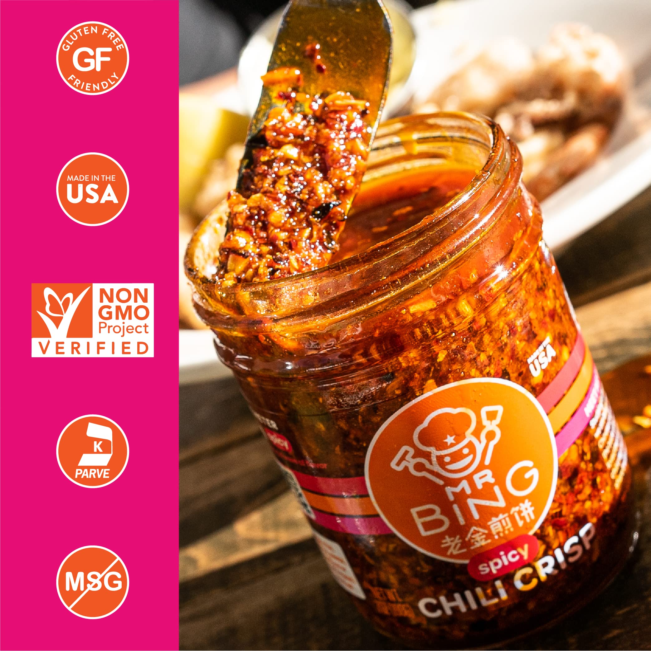 Mr Bing spoonful on rice illustrating easy use and instant flavor boost to simple meals