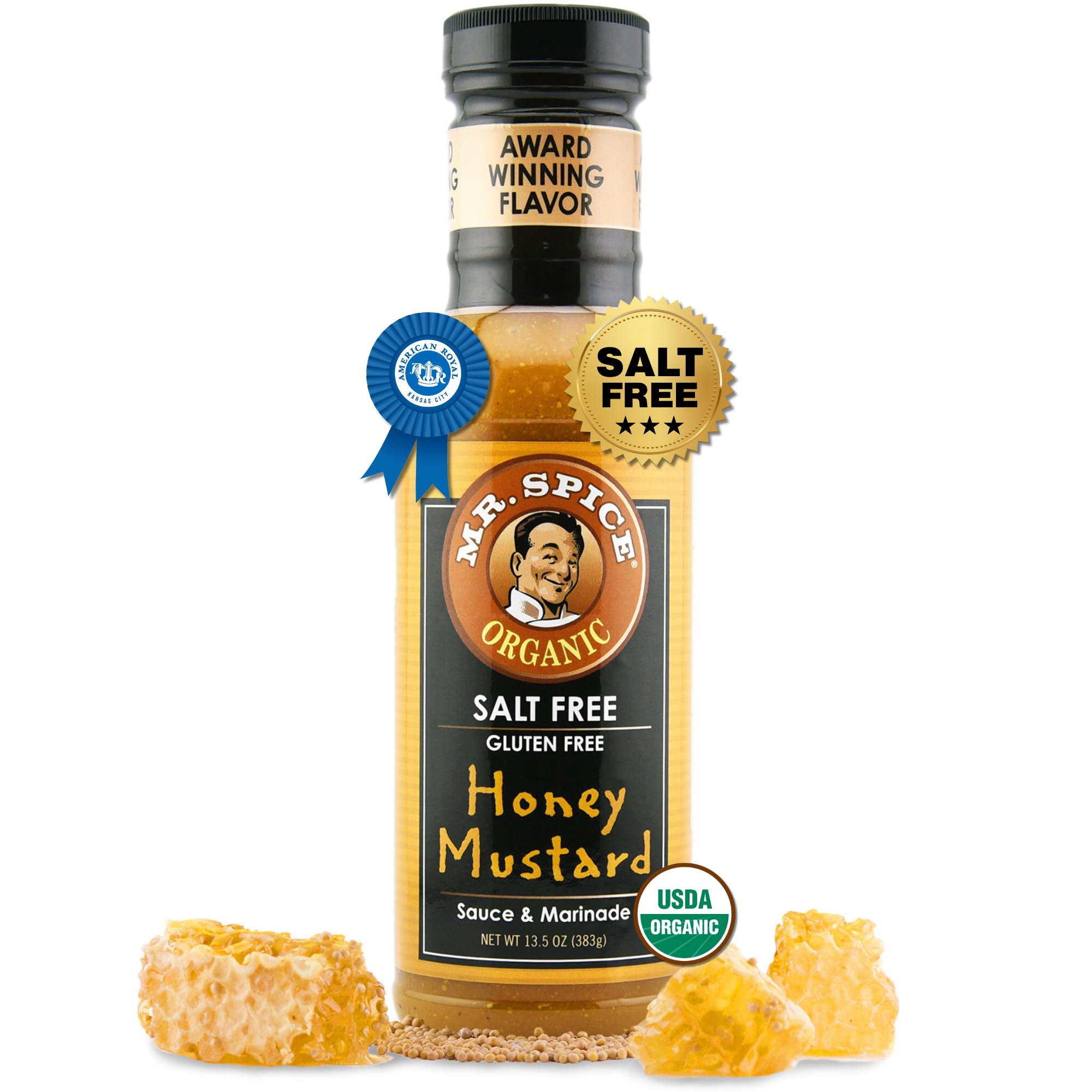 Mr. Spice front label showing organic, salt-free benefits