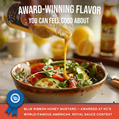 Mr. Spice pouring sauce over salad for bright flavor without sodium