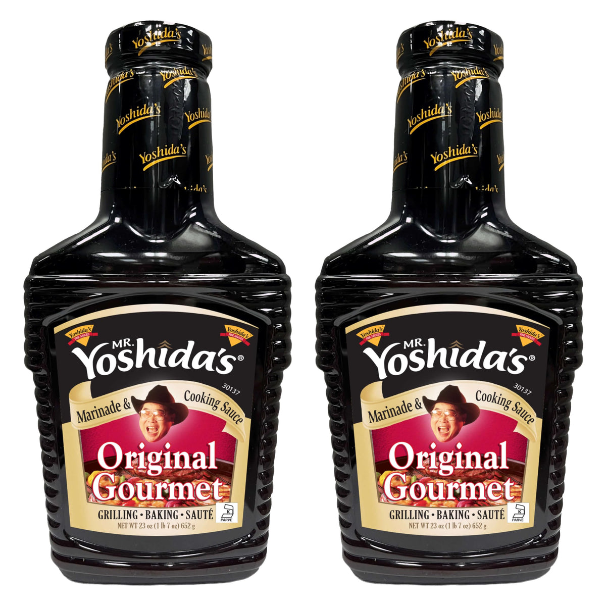 Mr. Yoshida's front label showing 23 oz bottle and recognizable branding for pantry convenience