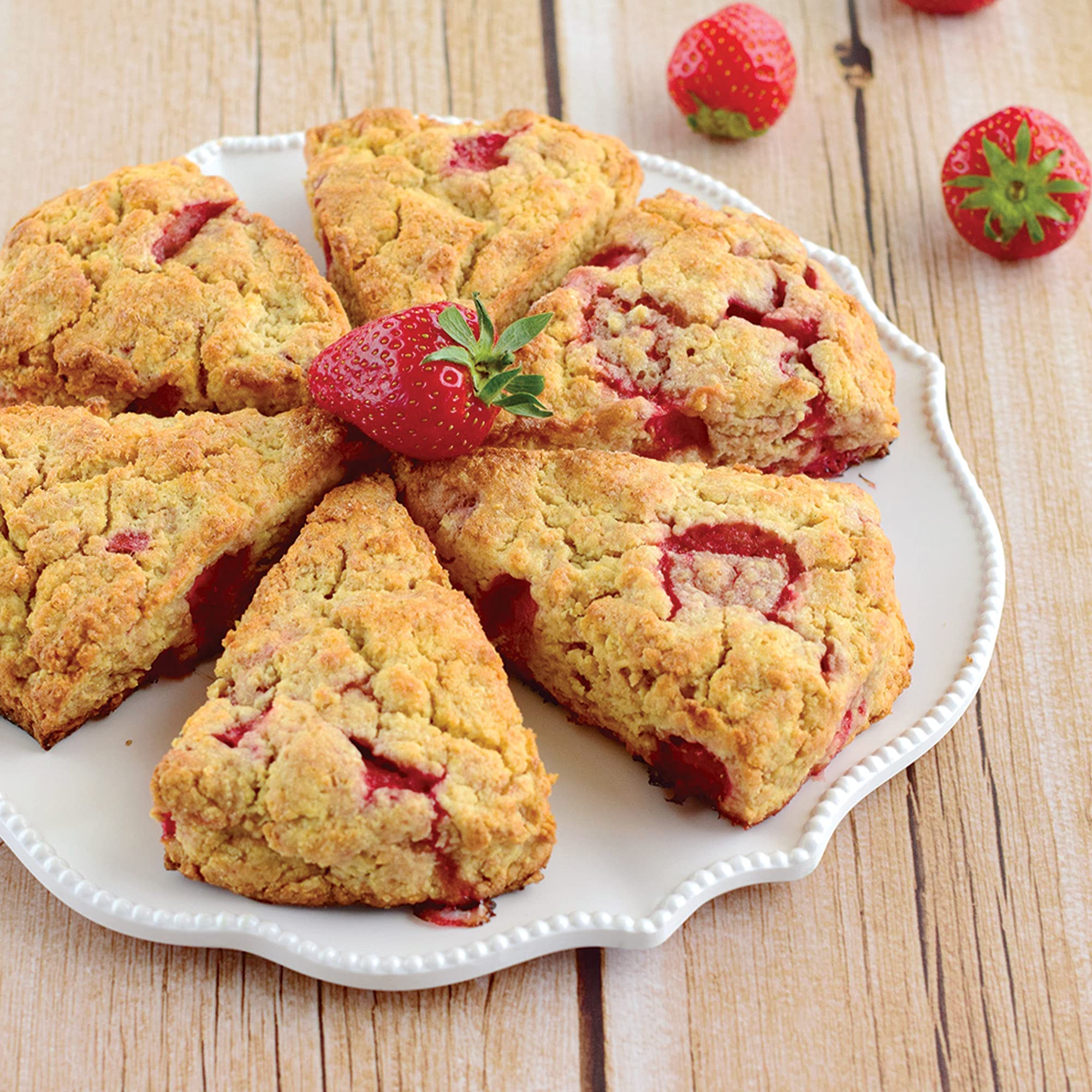 Mrs. Anderson's Baking freshly baked scones in pan, demonstrating clean release and consistent browning