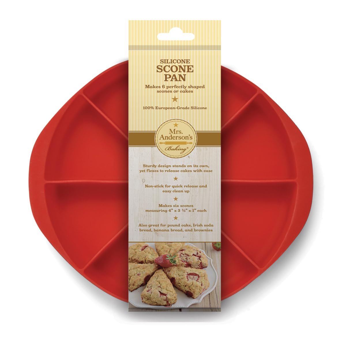 Mrs. Anderson's Baking pan on kitchen counter styled with scones, illustrating entertaining convenience