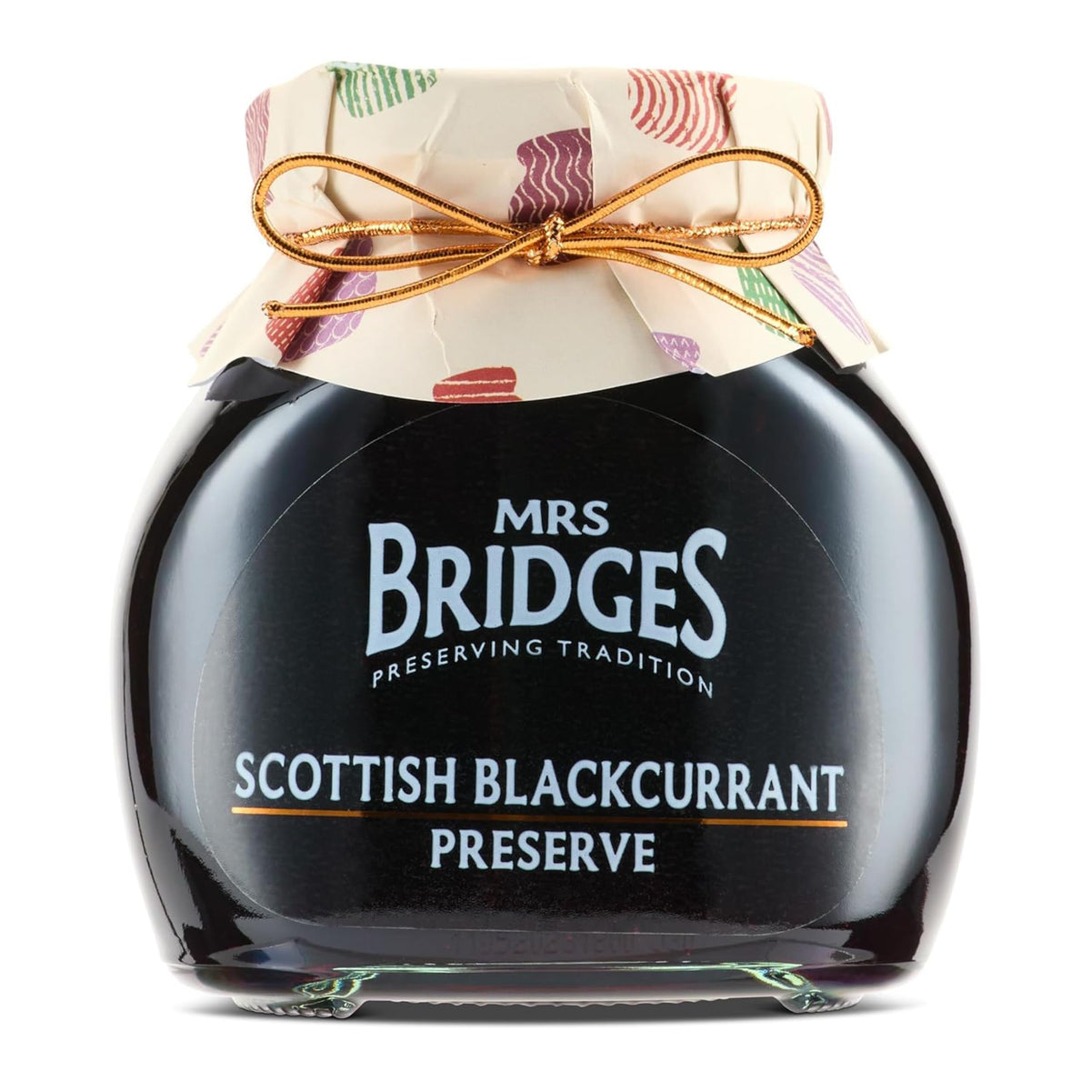 Mrs Bridges jar front view showing label and signature mop cap for elegant gifting