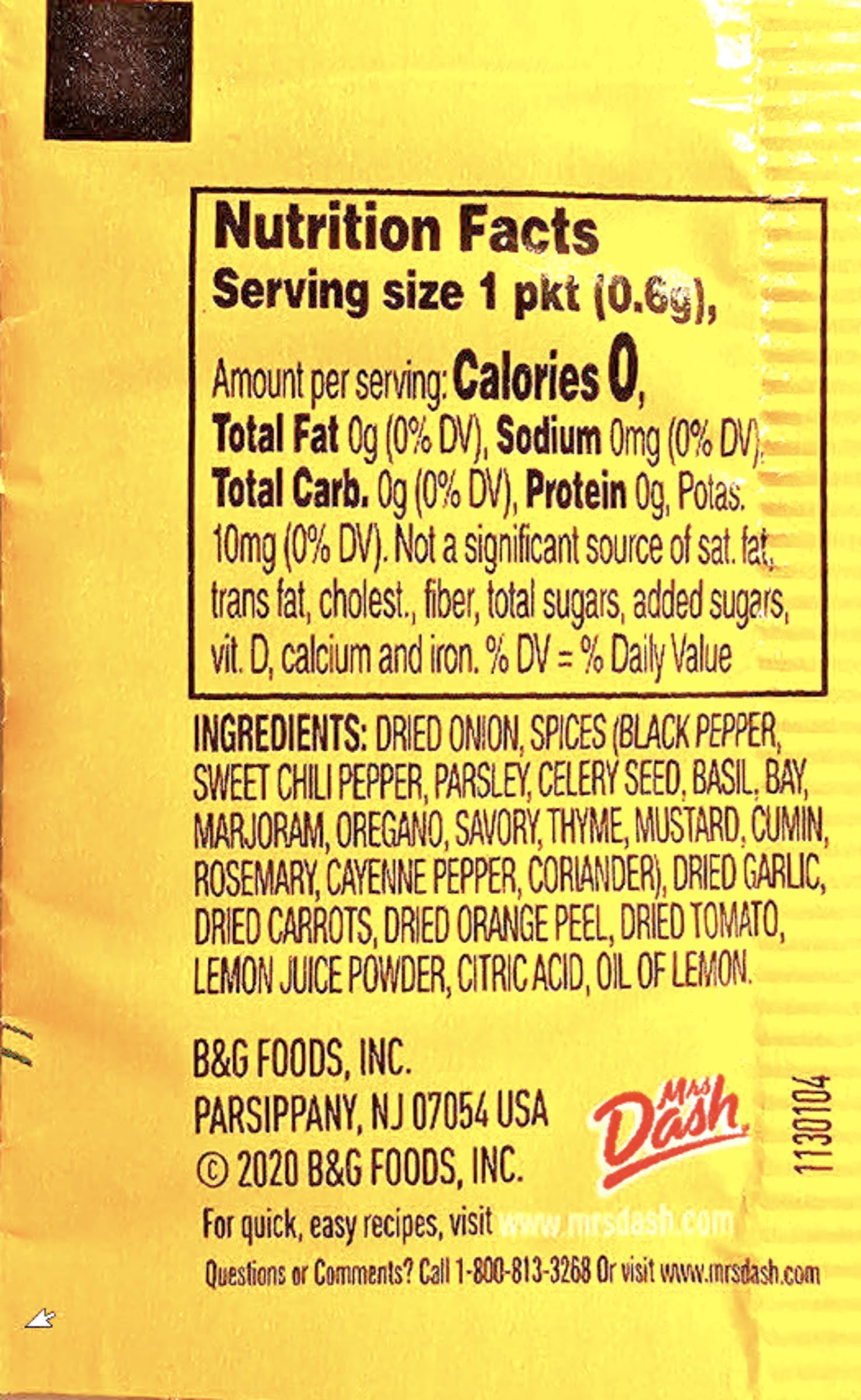 Opened Mrs. Dash packet tear detail for quick use and hygienic serving
