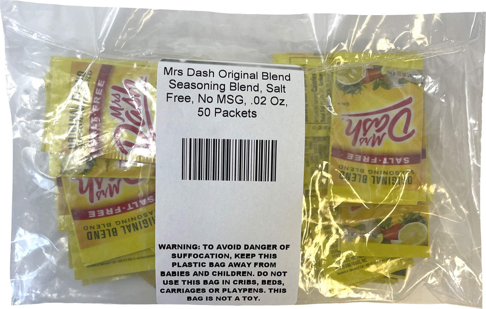 Stacked Mrs. Dash packets shown next to a coin for size and portion control
