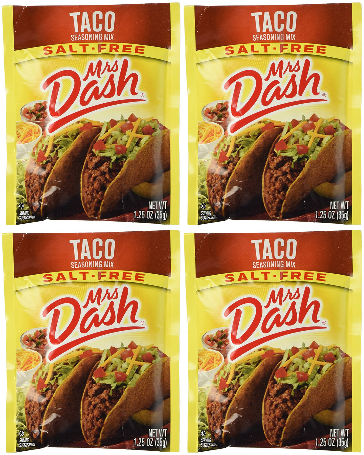 Mrs. Dash front view of four 1.25 oz packets showing packaging and convenience