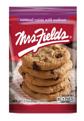 Mrs. Fields close-up texture of cookie highlighting oats raisins and walnuts for rich flavor