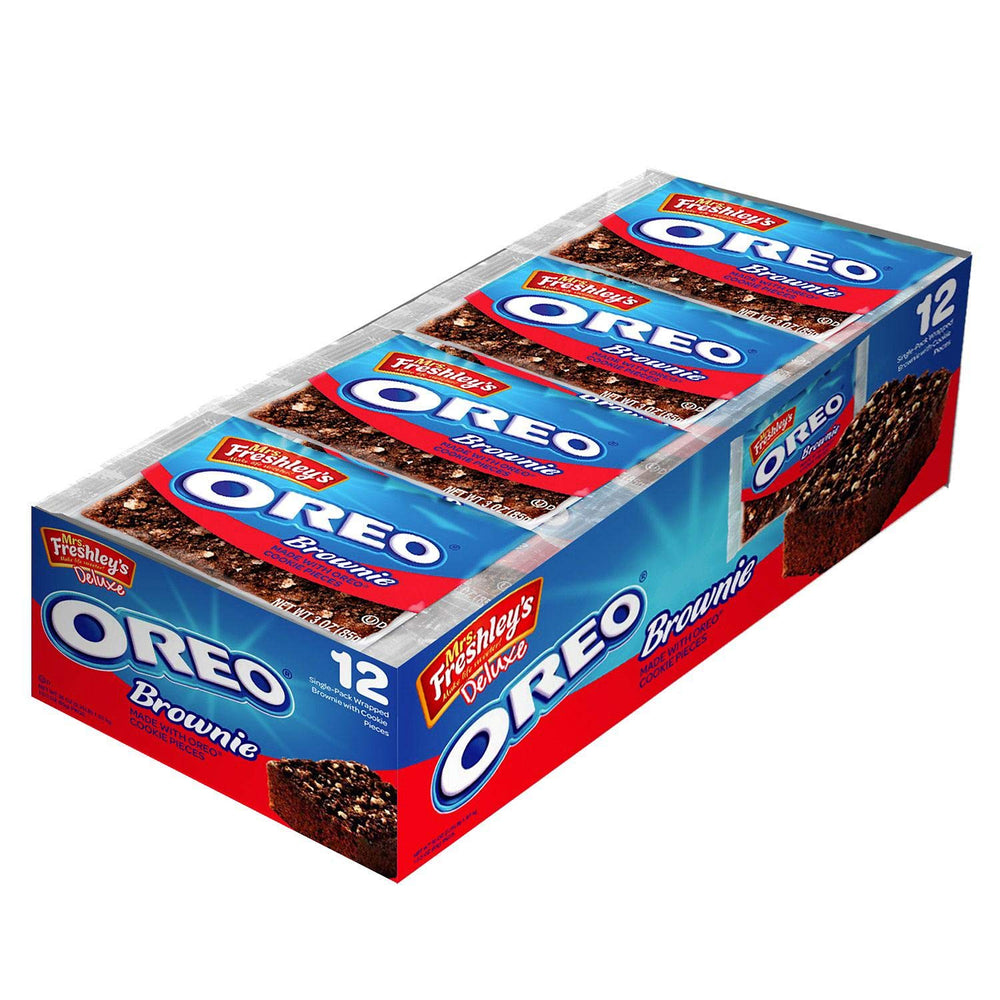 Mrs. Freshley's Oreo Brownies front packaging showing individually wrapped convenience