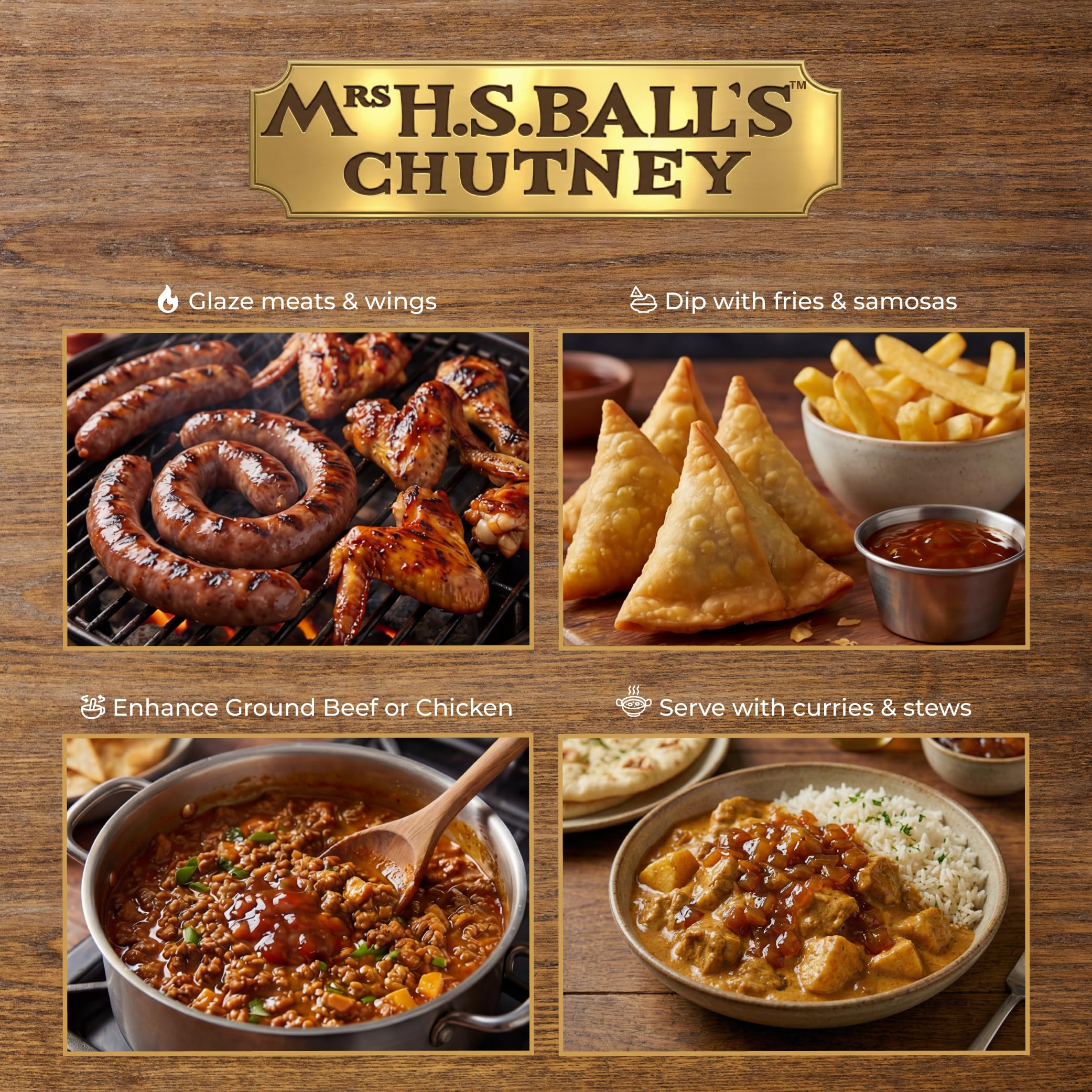 Close-up of Mrs H.S. Ball's chutney texture showing chunky fruit pieces