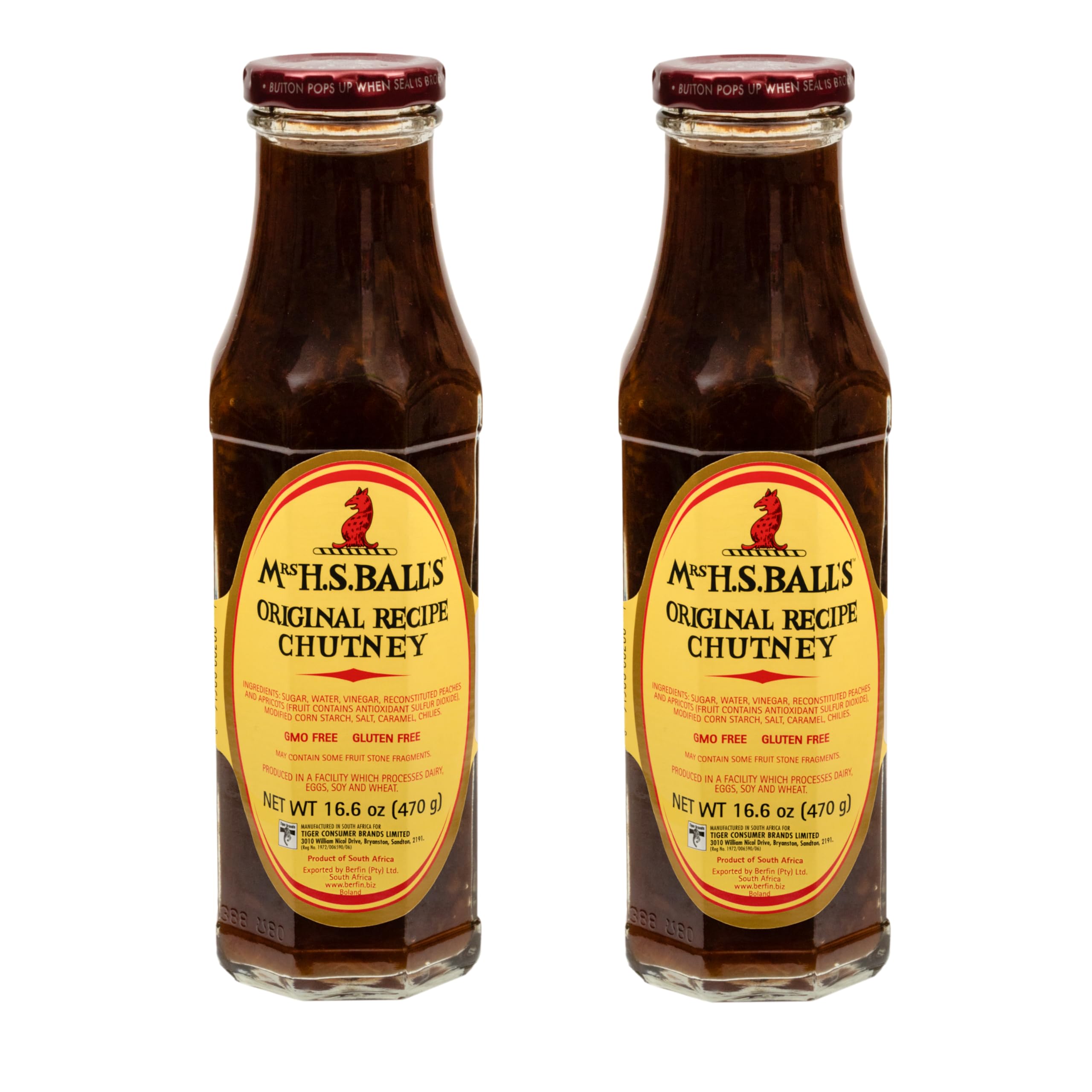 Mrs H.S.Ball's front packaging showing jar and brand, reliable pantry staple benefit