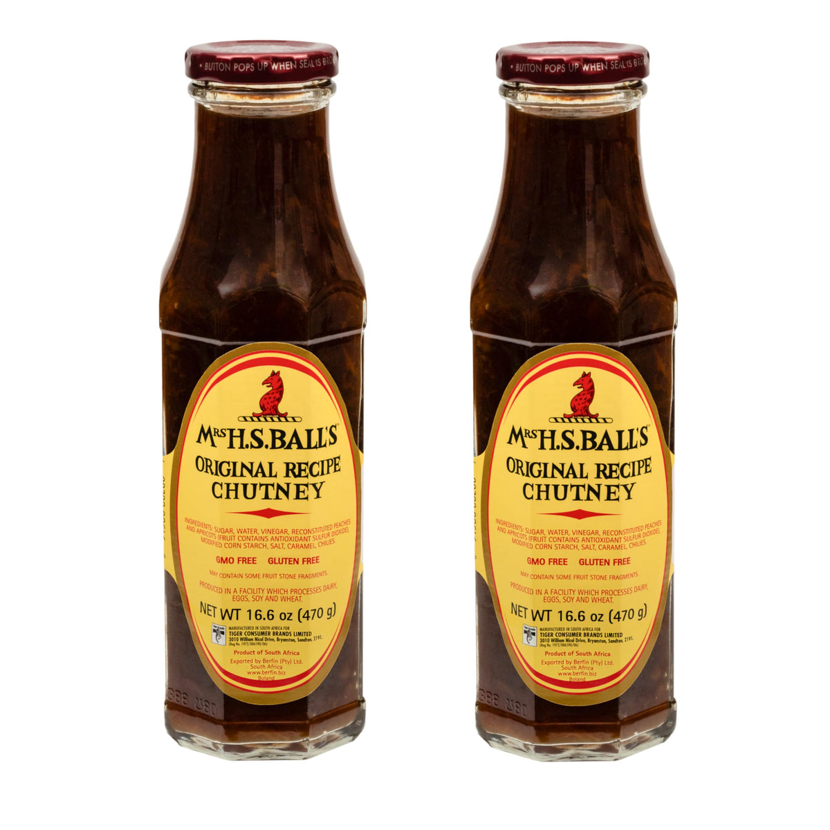 Mrs H.S.Ball's front packaging showing jar and brand, reliable pantry staple benefit