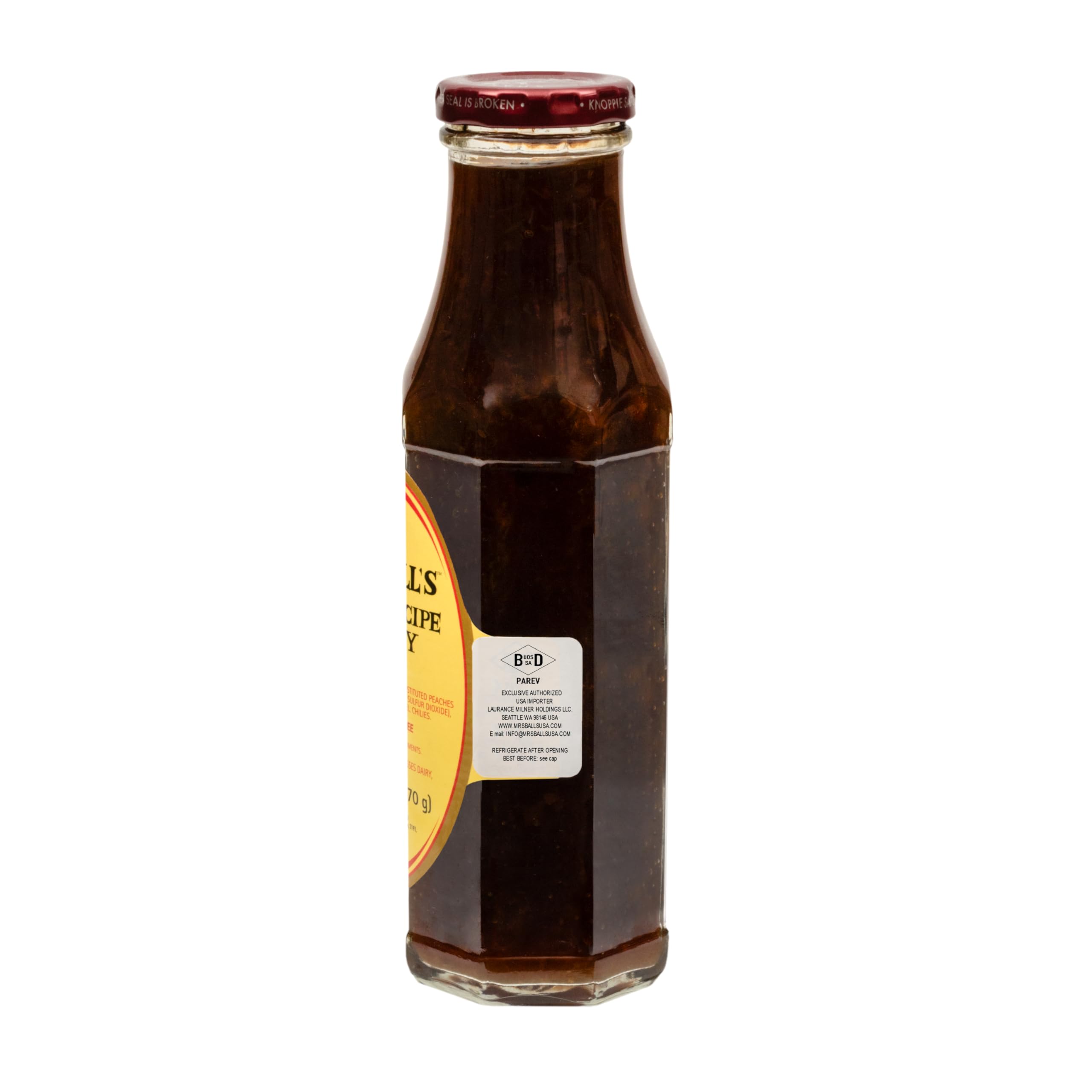 Mrs H.S.Ball's open jar close-up revealing chutney texture and rich fruitiness benefit