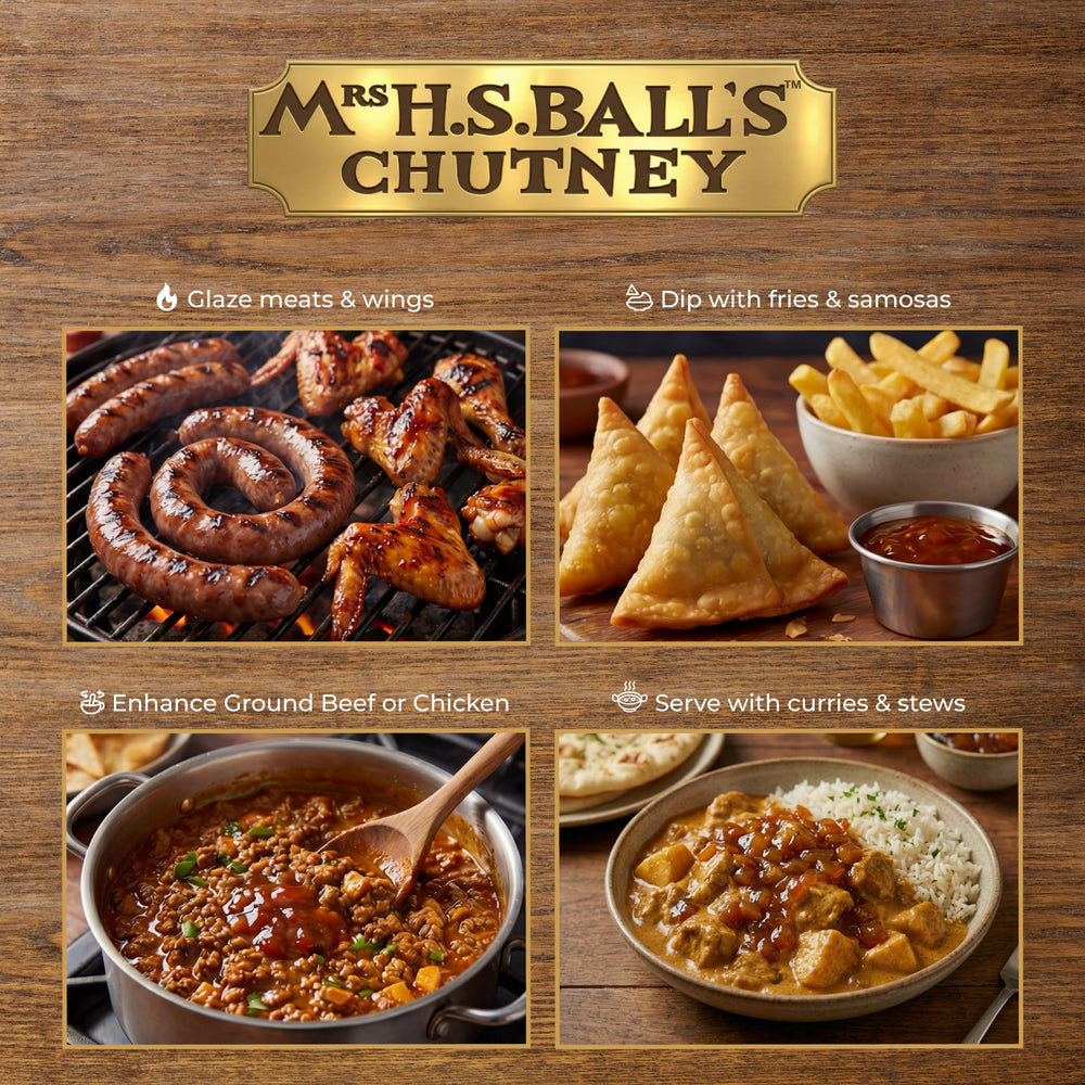 Mrs H.S.Ball's chutney served on a cheese board, elevates cheeses with sweet-spice benefit
