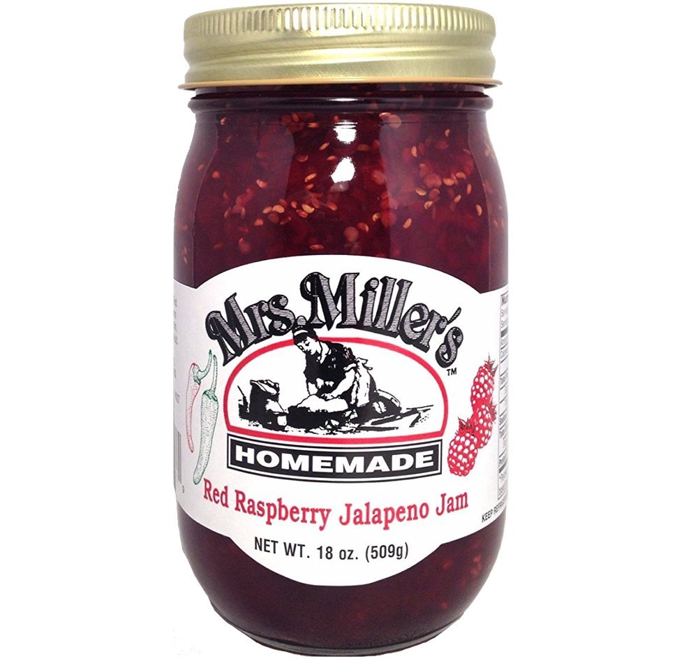 Mrs. Miller's front jar showing label and ruby jam, invites confident pantry choice