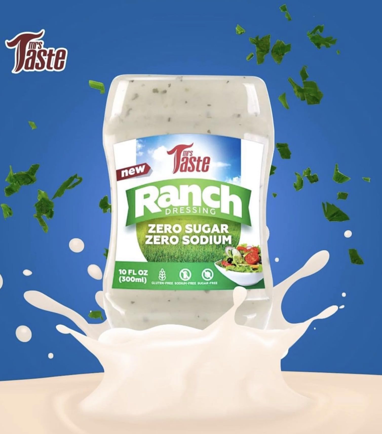 Mrs Taste sauce being poured to show creamy texture and low-calorie use