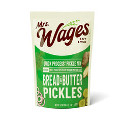 Mrs. Wages front packaging showing value six-packet pack and pickling benefit