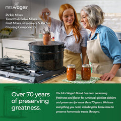 Mrs. Wages jar next to bubbling pot demonstrating reliable gelling during cooking