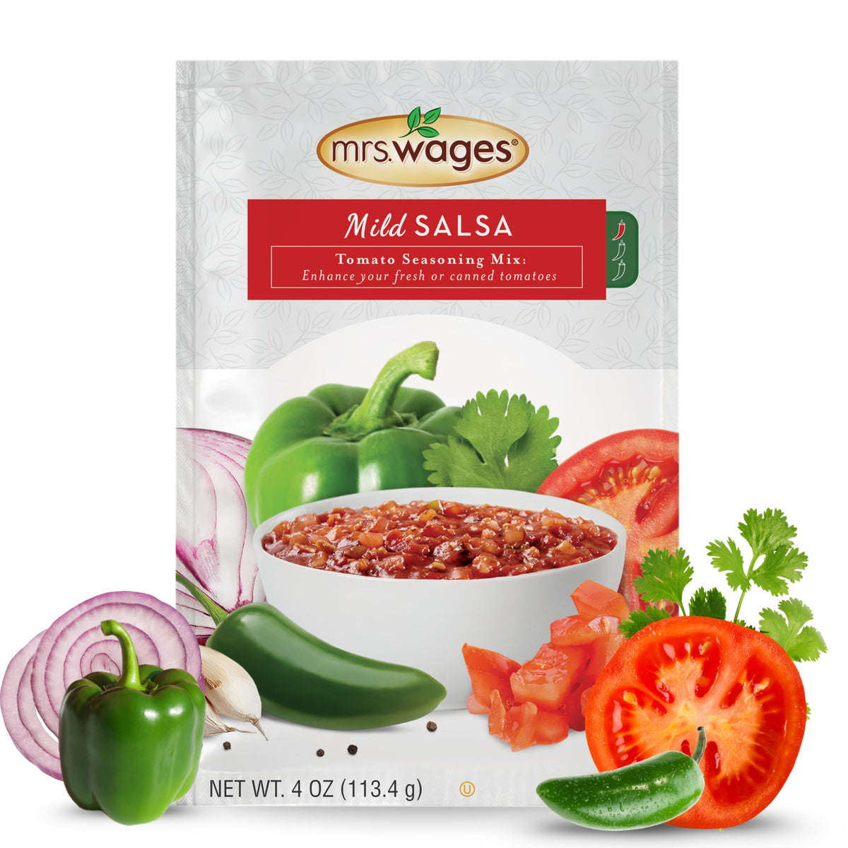 Mrs. Wages front packaging showing mild salsa mix for easy canning and cooking