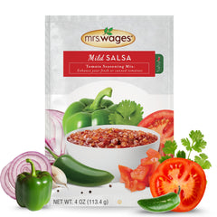 Mrs. Wages front packaging showing mild salsa mix for easy canning and cooking