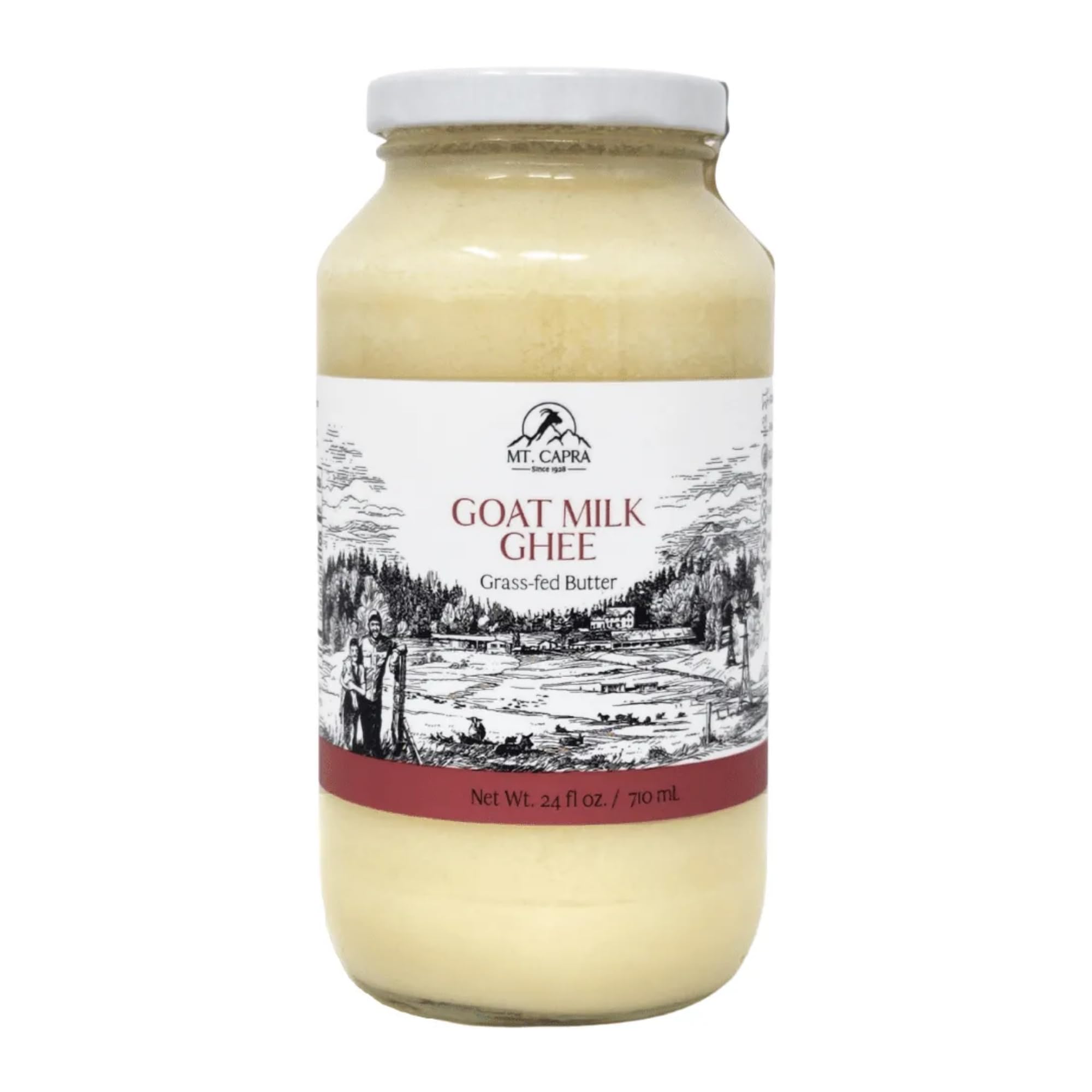 Mt. Capra front packaging showing 24 fl oz jar and clear label benefit