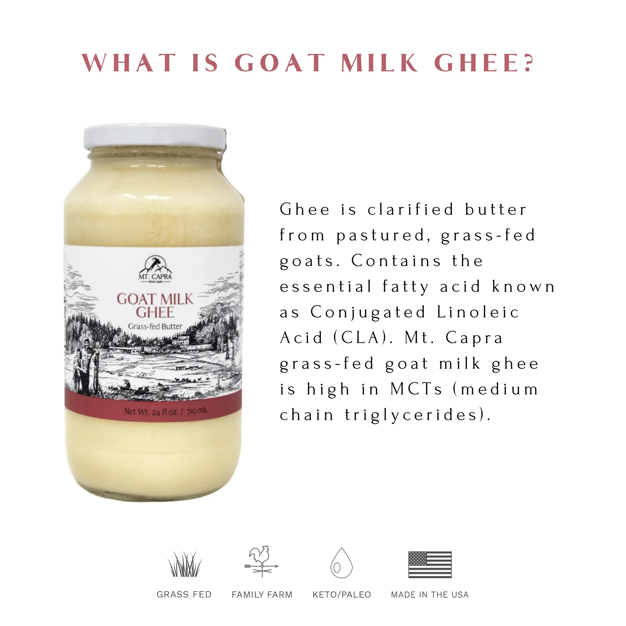 Mt. Capra label nutrition close-up showing ingredients and grass-fed sourcing